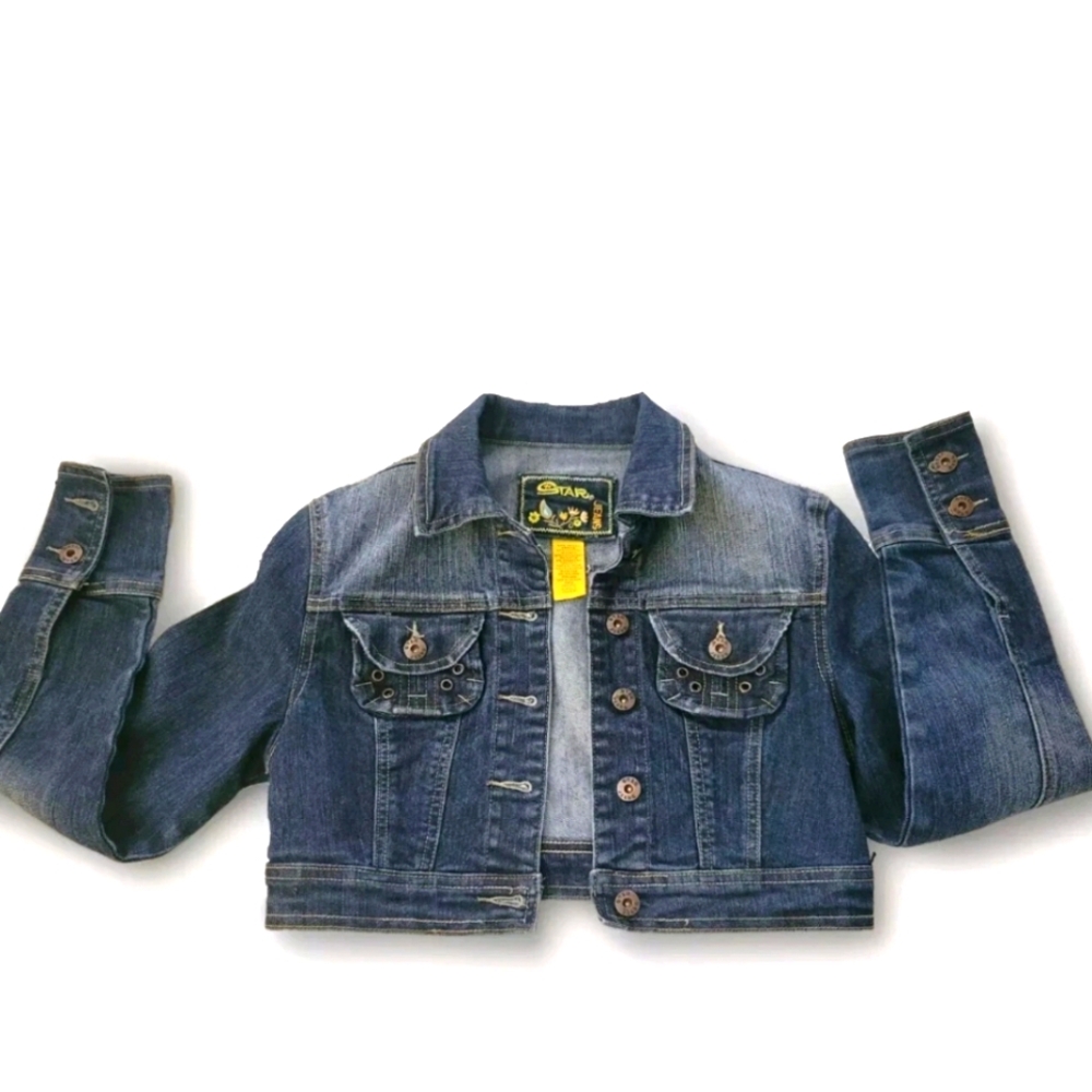 NEW Star Jeans Denim Cropped Jacket Boho Hippie Y2k 90s Vintage Festival S